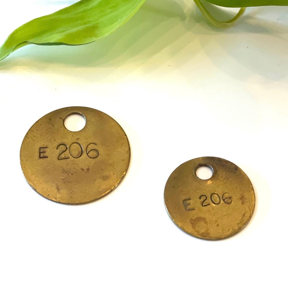 Vintage Brass Number Tags - Set of 2 - Stamped E‎ 206